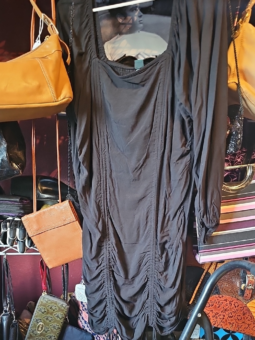 wild fable Black Ruched Long-Sleeve Dress